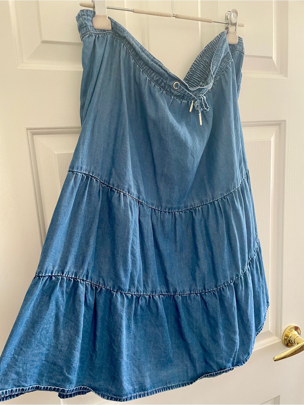 Blue Tiered Chambray Denim Maxi Skirt